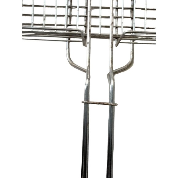BBQ Grill Basket Barbecue Meat Fish Vegetable Holder 12 x 26 Wood Handle - Picture 6 of 7